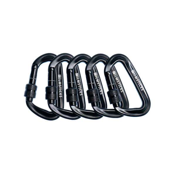 Filmsticks Carabiner D-Clip, Aluminium Alloy in Charcoal Black – Pack of 5, Optional Closure